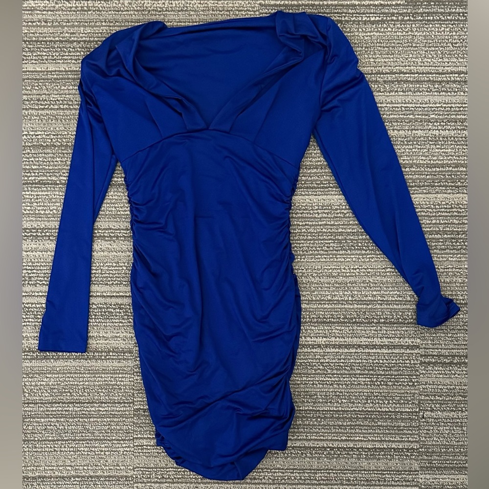 Royal Blue Longe Sleeve Bodycon V Neck Mini Dress